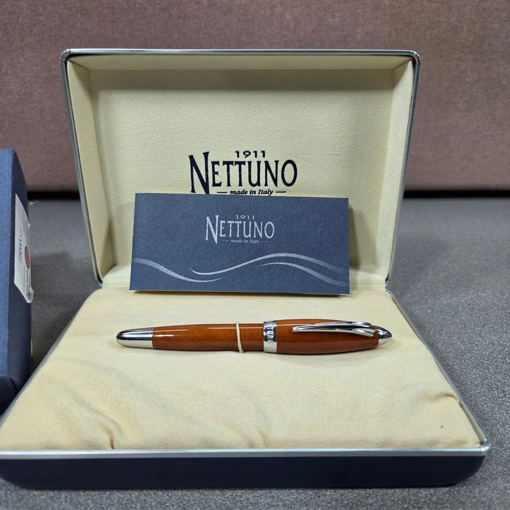 Nettuno 1911 Rollerball Pen Amber Brown Excellent Italian Resin N71